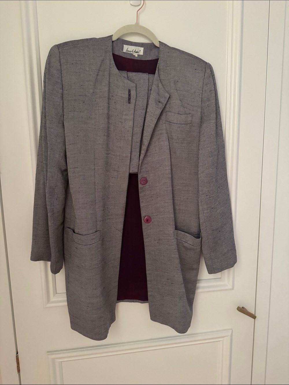 Light Gray Women's Long Jacket Coat and skirt set